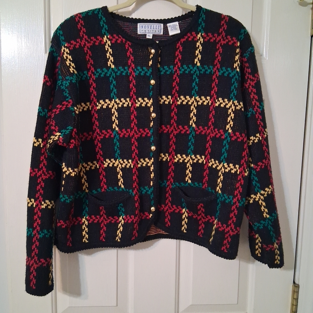 NOVELLI Petites Women's PL Multicolor Cardigan Sweater Gold Buttons